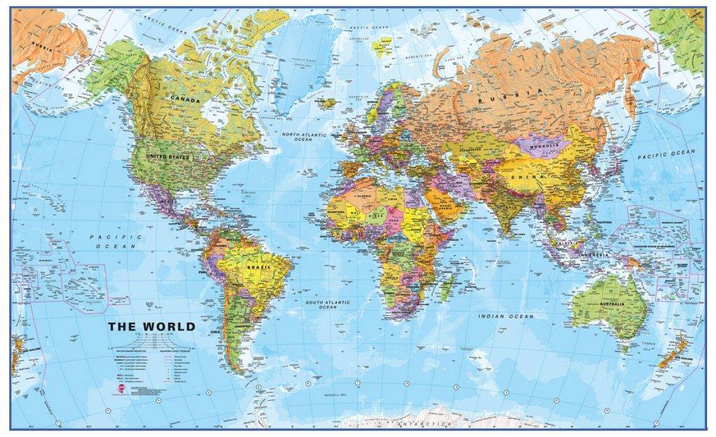 Pasaulio politinis žemėlapis 1:20 mln, 120x195 cm, laminuotas