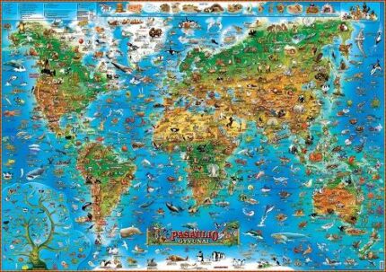 Žemėlapis Pasaulio gyvūnai 97x137 cm
