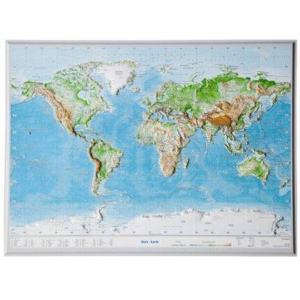 3D Pasaulio reljefinis žemėlapis 1:107mln 39x29 cm