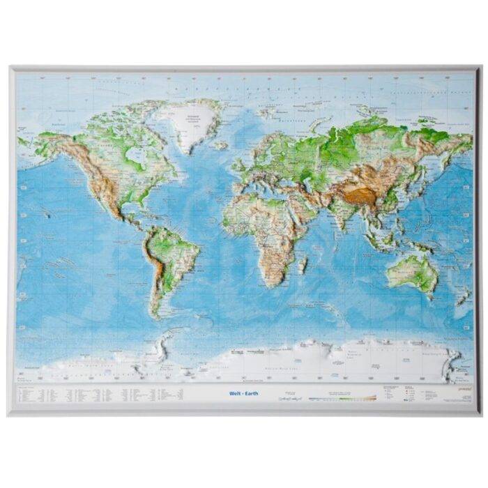 3D Pasaulio reljefinis žemėlapis 1:107mln 39x29 cm
