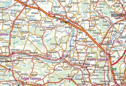Lietuvos ir Kaliningrado kelių žemėlapis. M 1:500 000